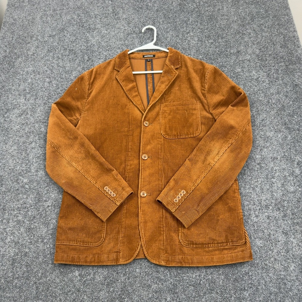 Express Blazer Mens L Brown Cotton Corduroy Slim Fit Casual Academia Style